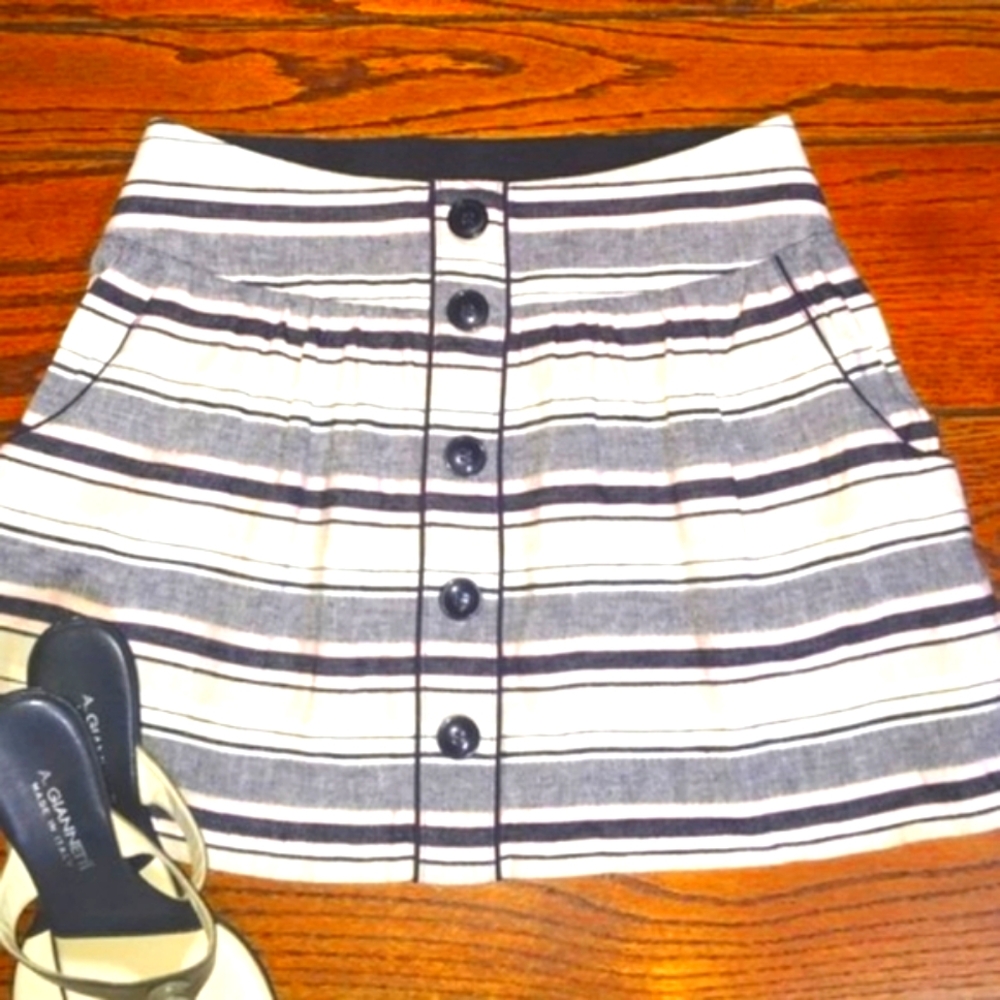 🐈‍⬛🌷🐈‍⬛ Adorable Navy Blue-Pink-White Striped Linen Mini - MJ